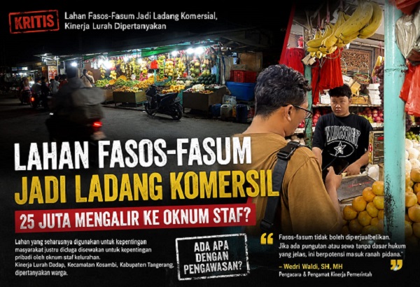 Lahan Diduga Fasos-Fasum di Dadap Disewakan Rp25 Juta