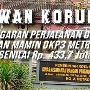 Rawan Korupsi, Anggaran Perjalanan Dinas dan Mamin DKP3 Kota Metro Tahun 2023 senilai Rp. 433,7 Juta