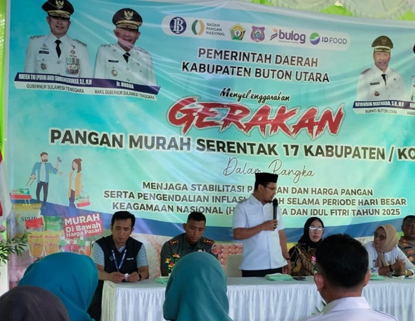 Bersama Dandim 1429/Butur, Wabup Buton Utara Hadiri Gerakan Pangan Murah di Desa Labelete