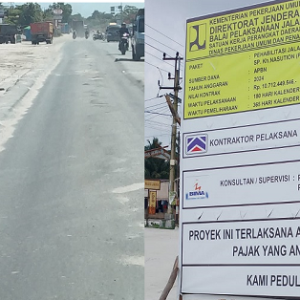 Miris !!! Diduga Dikerjakan Asal Asalan, Proyek Baru Satu Tahun Sudah Rusak dan Berlobang