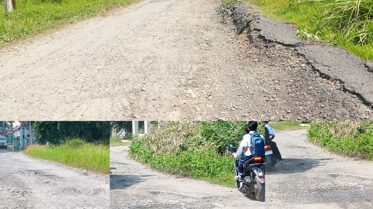 Kondisi jalan rusak berlubang di Desa Pasirkembang, Kecamatan Maja, Lebak