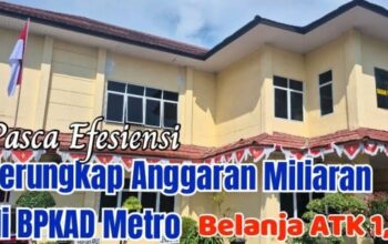 Tumpukan dokumen anggaran dan alat tulis kantor di meja kerja.