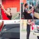 LSM GMBI Lebak membagikan bendera merah putih kepada pengendara menjelang HUT RI ke-80