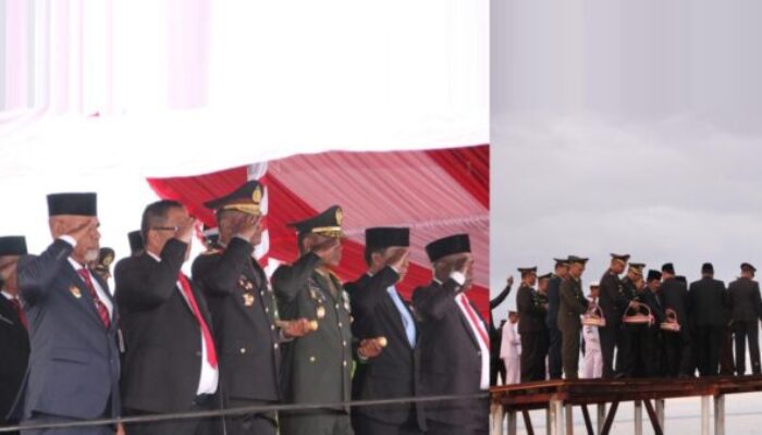 Kapolda Papua Tengah Ikuti Upacara Tabur Bunga HUT RI ke-80 di Pantai Nabire