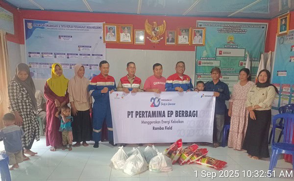 Rayakan HUT ke-20, Pertamina Field Ramba Bagikan Paket Sembako untuk Anak Yatim