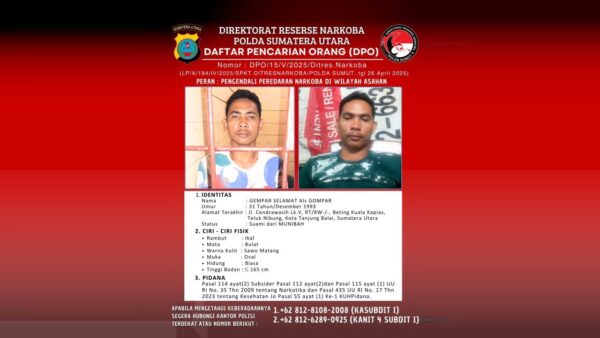 Polda Sumut Tetapkan Gempar Selamat Alias Gompar Tersangka Kasus Narkoba 30 Kg, Kini Buron