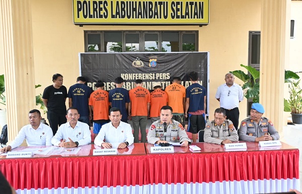 Polres Labusel Tangkap 8 Tersangka Pelaku Curanmor dan Sita 15 Unit Motor dari Berbagai Lokasi dalam Operasi Kancil Toba 2025