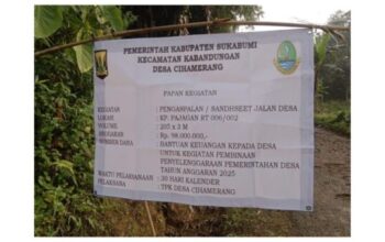 Banner proyek pengaspalan jalan Desa Cihamerang Kecamatan Kabandungan