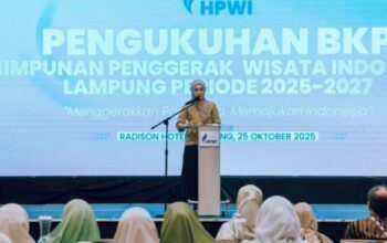Wakil Gubernur Lampung Jihan Nurlela menghadiri pengukuhan HPWI Lampung di Hotel Radisson.