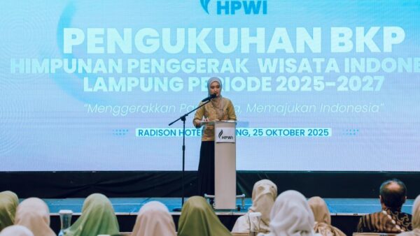 Wakil Gubernur Lampung Jihan Nurlela menghadiri pengukuhan HPWI Lampung di Hotel Radisson.