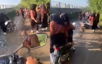 Kondisi jalan rusak dan licin di Kecamatan Maja, Lebak, akibat truk proyek Setu Cicinta