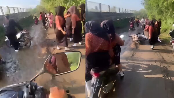 Kondisi jalan rusak dan licin di Kecamatan Maja, Lebak, akibat truk proyek Setu Cicinta