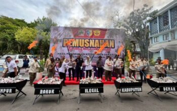 Bupati Demak dan Satpol PP memusnahkan jutaan batang rokok ilegal dan ribuan botol miras.