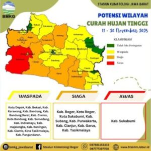 BMKG Peringatkan Curah Hujan Tinggi di Jawa Barat, Sukabumi Masuk Level Awas!
