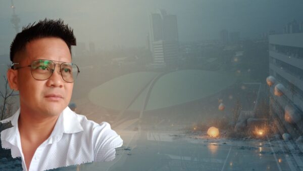 Ilustrasi gedung parlemen Indonesia dengan sorotan publik.