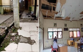 Kondisi ruang belajar MAN 4 Aceh Selatan dengan plafon rusak dan fasilitas terbatas