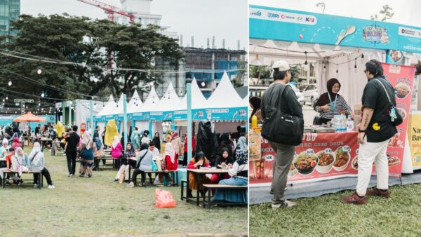 suasana festival JKI 2025 di Lapangan Benteng Medan dengan stan UMKM kuliner