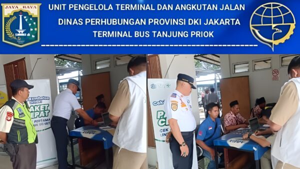 Rampcheck bus AKAP di Terminal Tanjung Priok oleh petugas Dinas Perhubungan