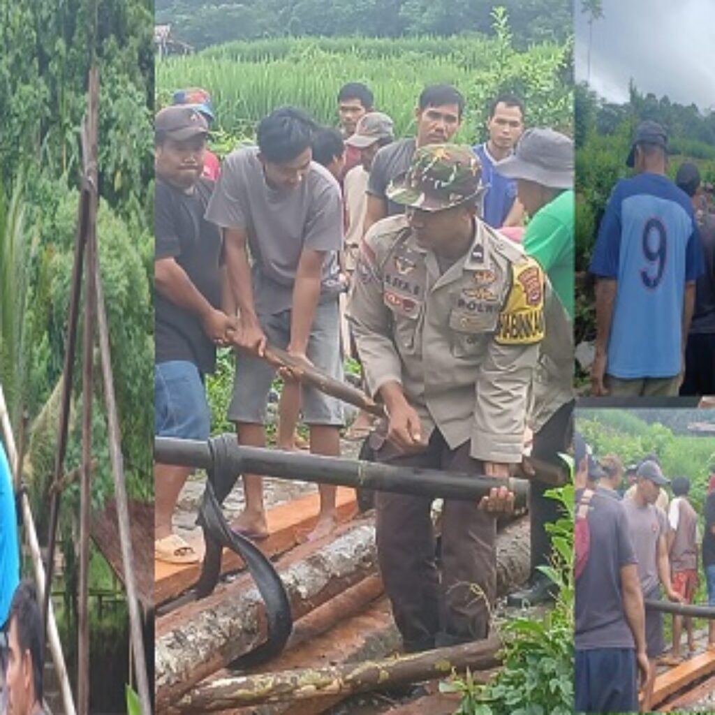 Aipda Sri Eka B Turun Langsung Gotong Royong Renovasi Jembatan Ciwangi di Desa Cinoyong