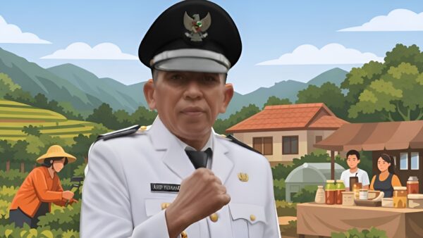 Kepala Desa Kertajaya Sukabumi Asep Yusnandar saat diwawancarai Mitrapol