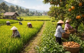 Hamparan sawah dan kebun sawo di Desa Bojonggaling Sukabumi
