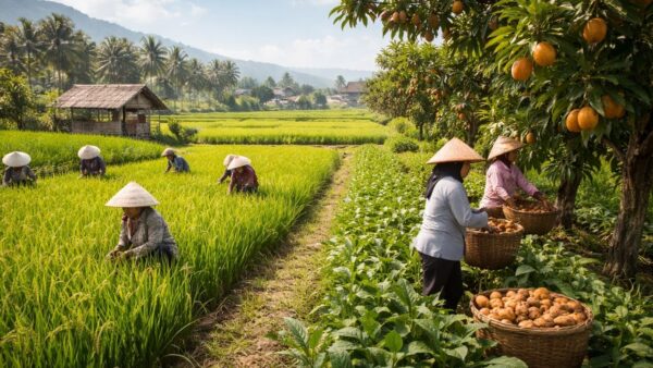 Hamparan sawah dan kebun sawo di Desa Bojonggaling Sukabumi
