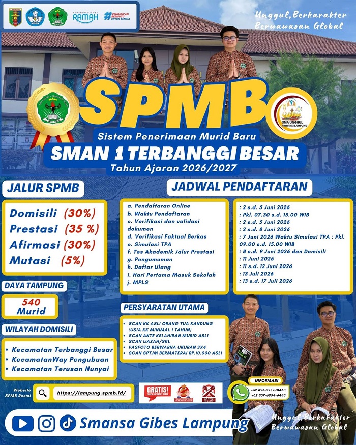 SPMB 2026/2027 SMAN 1 Terbanggi Besar Segera Dibuka