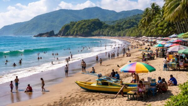 Panorama pantai di Palabuhanratu Sukabumi sebagai destinasi wisata unggulan.