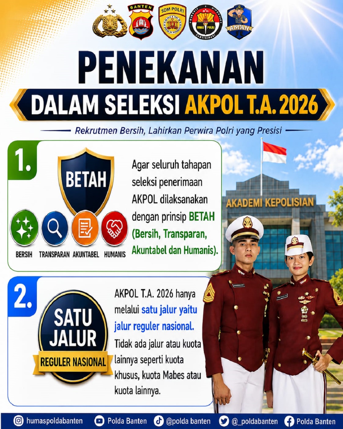 Penerimaan Polri 2026 di Polda Banten Gunakan Prinsip BETAH