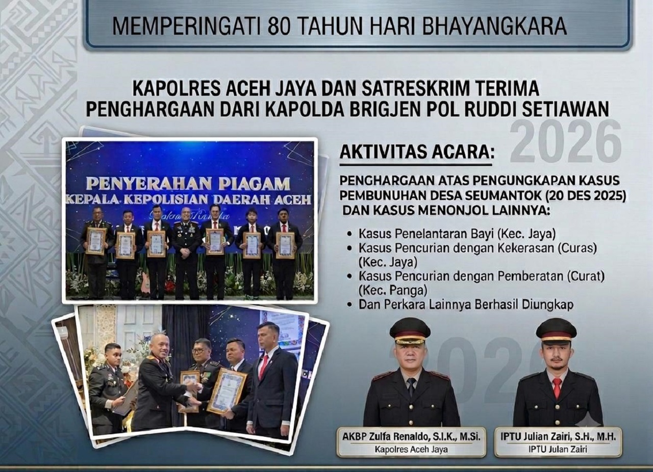 Kapolres Aceh Jaya dan Kasat Reskrim Terima Penghargaan