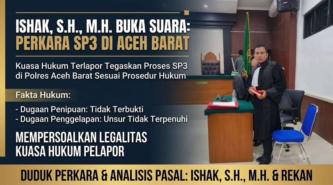 Kuasa Hukum Terlapor Nilai SP3 Polres Aceh Barat Sesuai Prosedur