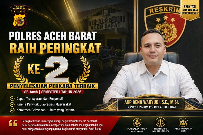 Polres Aceh Barat Raih Peringkat II Penyelesaian Perkara Terbaik di Polda Aceh Semester I 2026