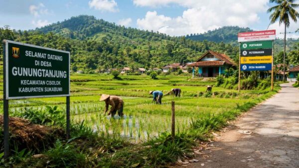 Hamparan lahan pertanian produktif di Desa Gunungtanjung, Kecamatan Cisolok, Kabupaten Sukabumi.