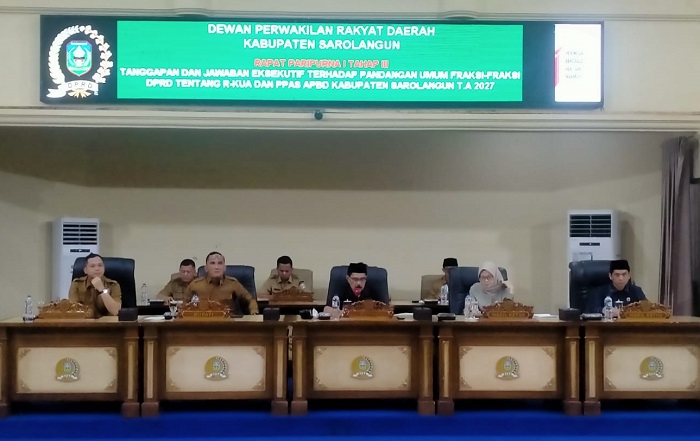DPRD Sarolangun Gelar Rapat Paripurna, Bupati Hurmin Sampaikan Jawaban Eksekutif atas Pandangan Fraksi R-KUA dan PPAS APBD 2027
