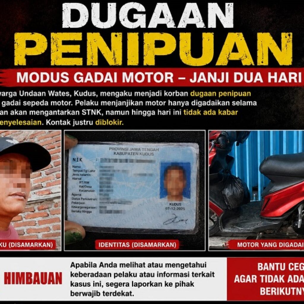 Dugaan Modus Penipuan, Transaksi Gadai Motor di Kudus Berujung Kontak Diblokir