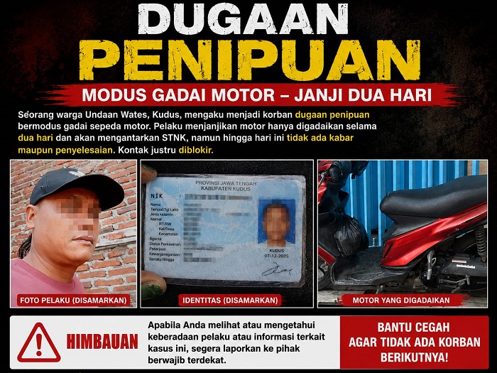 Dugaan Modus Penipuan, Transaksi Gadai Motor di Kudus Berujung Kontak Diblokir