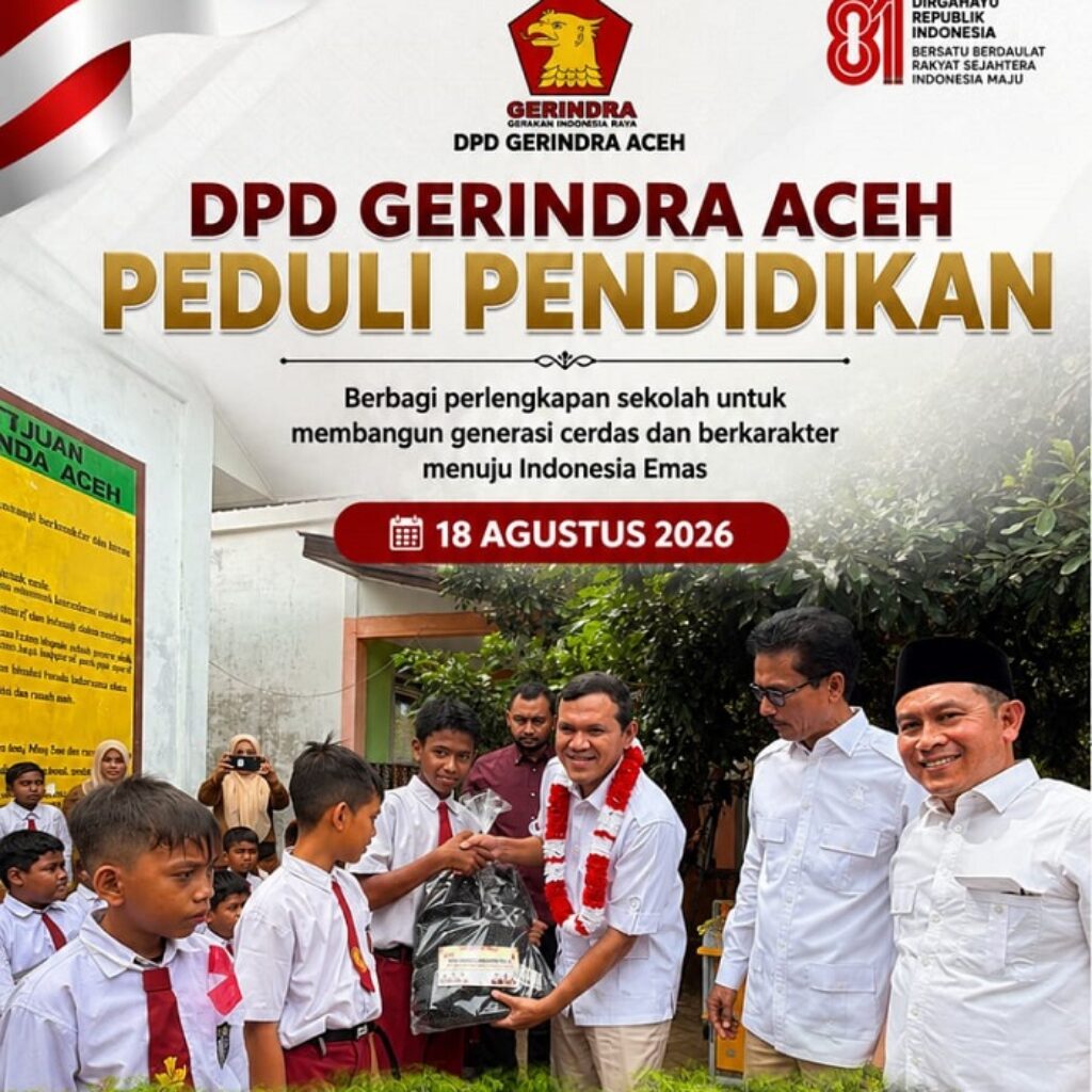 Gerindra Aceh Bagikan Paket Pendidikan kepada 95 Siswa SDN 72 Alue Naga