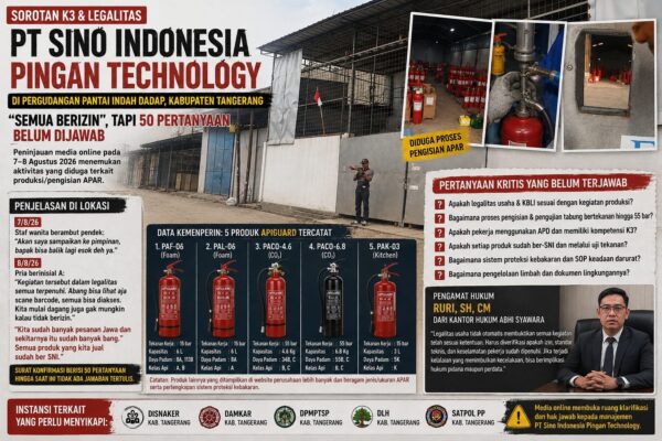 PT Sino Indonesia Disebut Berizin, Aktivitas APAR dan K3 Jadi Sorotan di Tangerang