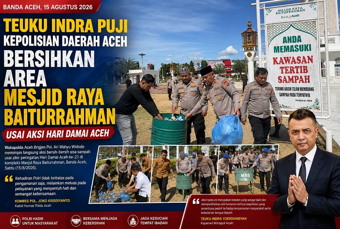Polda Aceh Turun Tangan Bersihkan Masjid Raya Baiturrahman