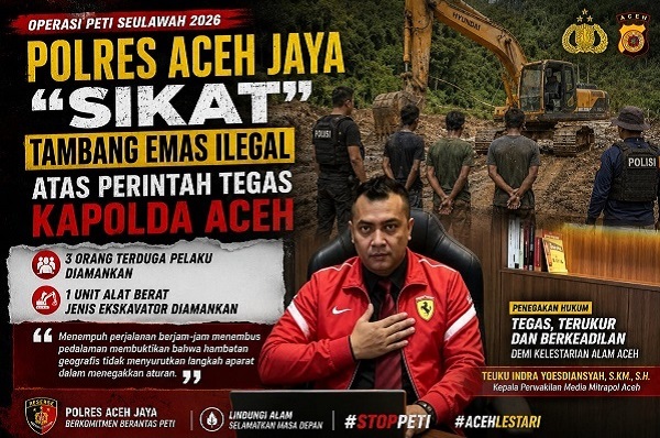 Polres Aceh Jaya Tindak Tambang Emas Ilegal di Panga