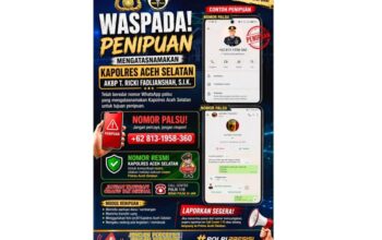 Polres Aceh Selatan Ingatkan Warga Waspada Penipuan WhatsApp Mengatasnamakan Kapolres