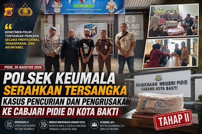 Polsek Keumala Limpahkan Tersangka Kasus Pencurian dan Pengrusakan ke Cabjari Pidie
