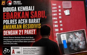 Residivis Narkoba di Aceh Barat Ditangkap, Polisi Sita 21 Paket Sabu