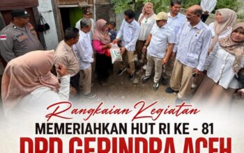 Sambut HUT Ke 81 RI, Gerindra Aceh Bagikan Sembako di TPA Gampong Jawa