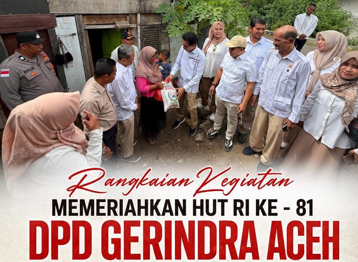 Sambut HUT Ke 81 RI, Gerindra Aceh Bagikan Sembako di TPA Gampong Jawa