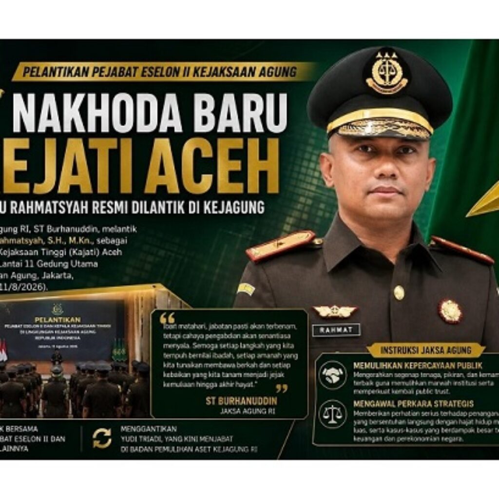 Teuku Rahmatsyah Resmi Dilantik Jadi Kajati Aceh, Jaksa Agung Tekankan Pemulihan Kepercayaan Publik