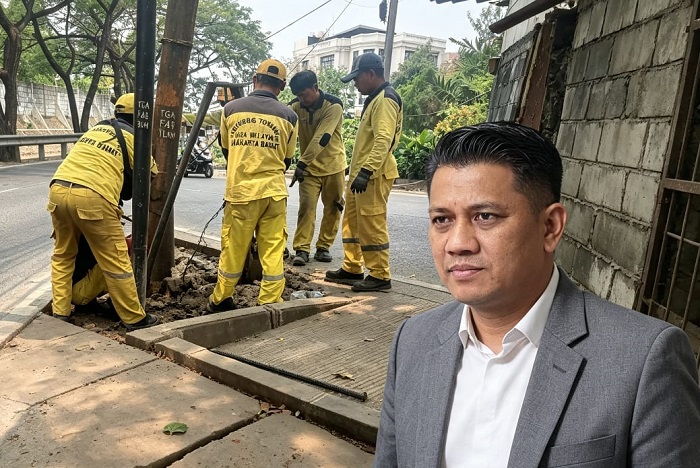 Tiang Jaringan di Kalideres Dicabut Bina Marga Jakbar