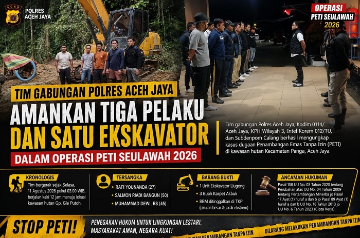 Tim Gabungan Polres Aceh Jaya Tangkap 3 Terduga Pelaku PETI