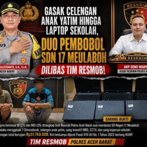 Gasak Celengan Anak Yatim hingga Laptop Sekolah, Dua Terduga Pelaku Pencurian di SDN 17 Meulaboh Ditangkap Tim Resmob