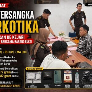 Satresnarkoba Polres Aceh Barat Limpahkan Tiga Tersangka Kasus Narkotika Bersama Barang Bukti 6,82 Gram Sabu ke Kejari